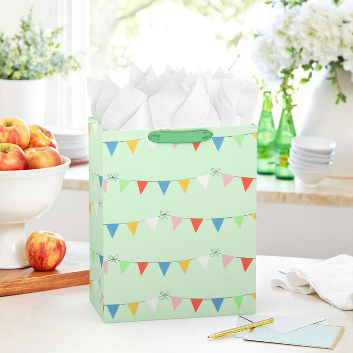 Hallmark : 13" Colorful Banners on Light Green Large Gift Bag