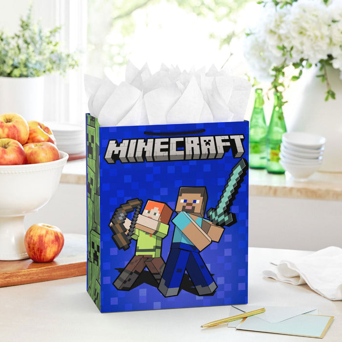 Hallmark : 13" Minecraft Alex and Steve on Blue Large Gift Bag