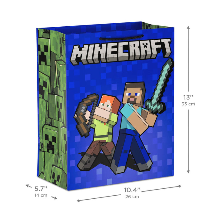 Hallmark : 13" Minecraft Alex and Steve on Blue Large Gift Bag