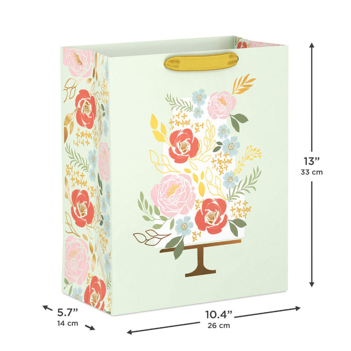 Hallmark : 13" Tiered Floral Cake on Light Green Large Gift Bag