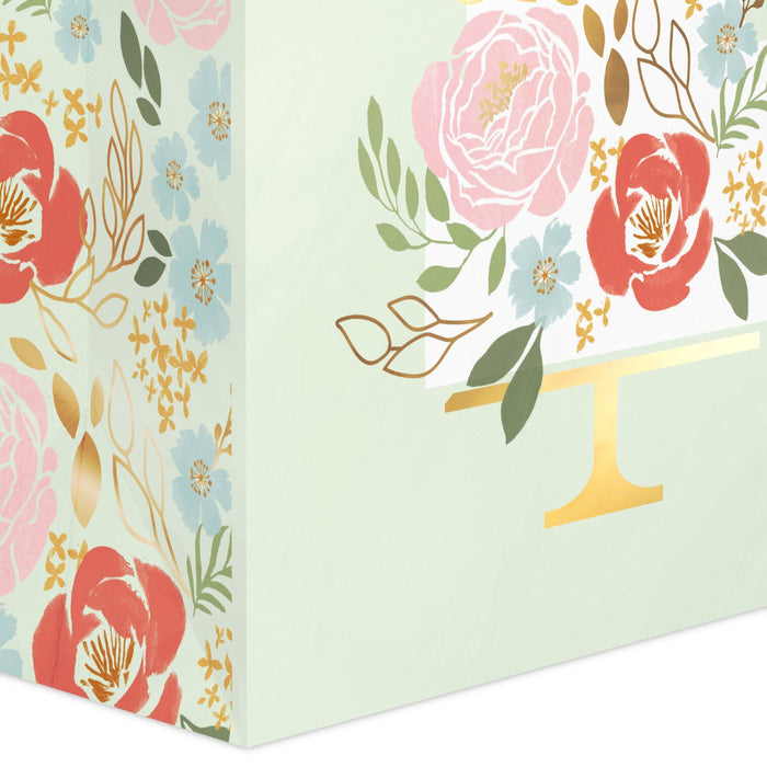 Hallmark : 13" Tiered Floral Cake on Light Green Large Gift Bag