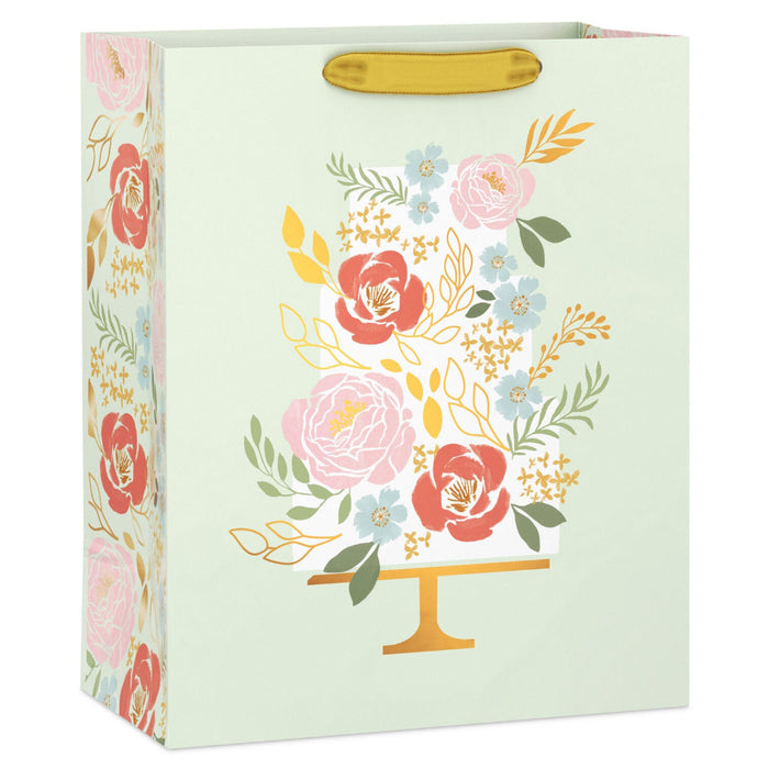 Hallmark : 13" Tiered Floral Cake on Light Green Large Gift Bag