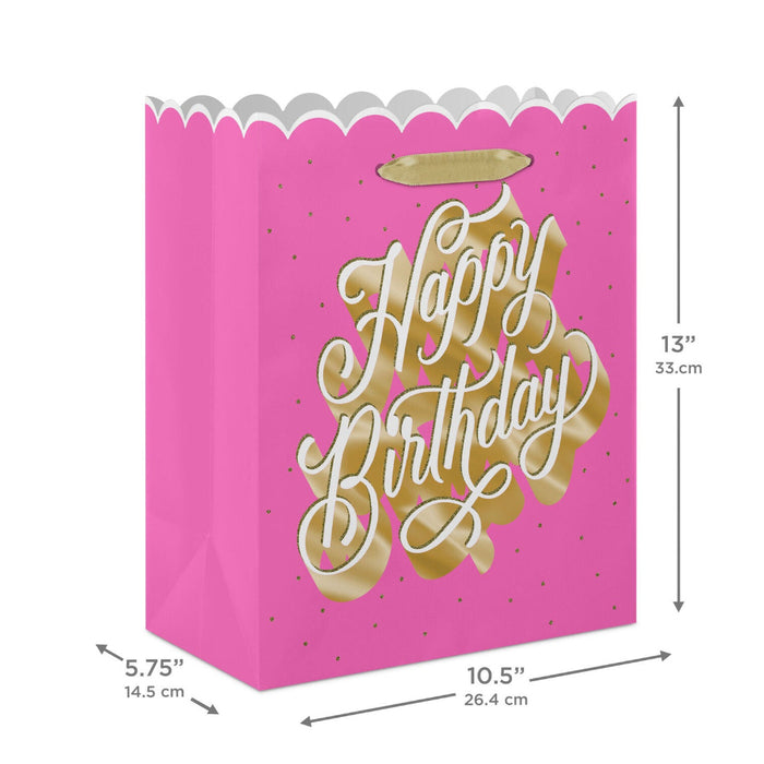 Hallmark : 13" Happy Birthday Script on Pink Large Gift Bag