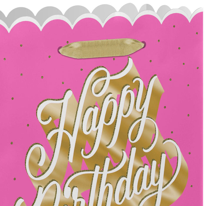 Hallmark : 13" Happy Birthday Script on Pink Large Gift Bag