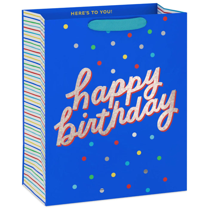 Happy Birthday on Blue Large Gift Bag
