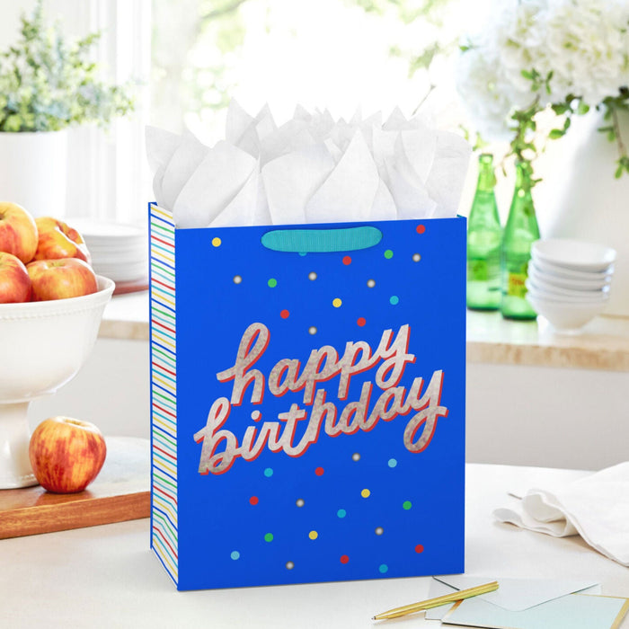 Happy Birthday on Blue Large Gift Bag