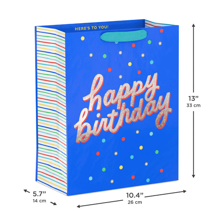 Happy Birthday on Blue Large Gift Bag