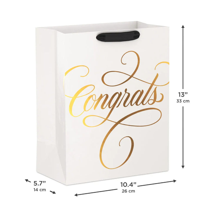 Large cream “Congrats” gift bag, 10.4" × 13" × 5.7"
