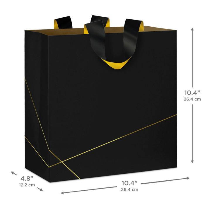 Hallmark : 10.4" Gold Lines on Black Large Square Gift Bag