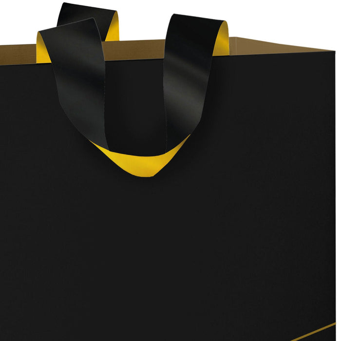 Hallmark : 10.4" Gold Lines on Black Large Square Gift Bag