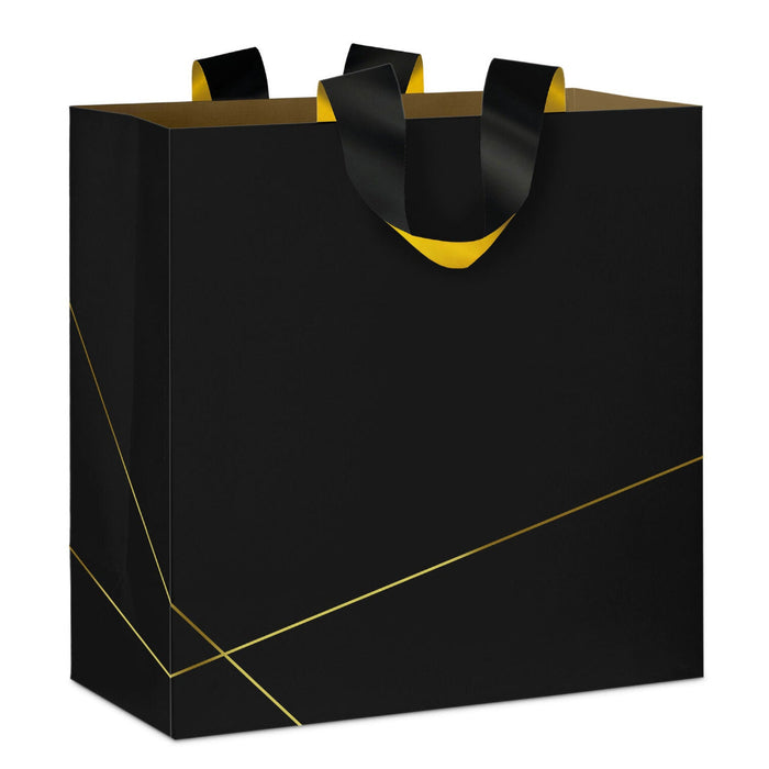 Hallmark : 10.4" Gold Lines on Black Large Square Gift Bag