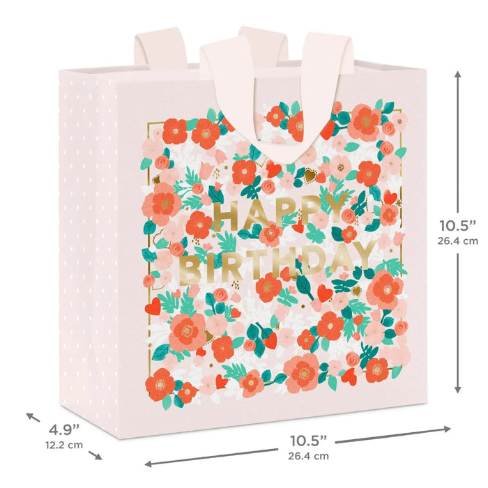 Pretty floral birthday gift bag (10.4" × 10.4" × 4.7")