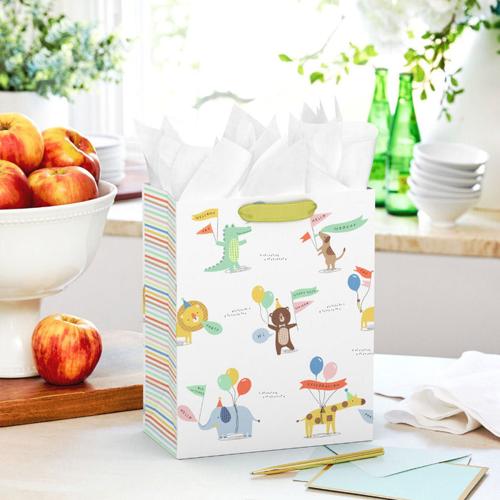 Hallmark : 9.6" Animals in Party Hats With Balloons Medium Gift Bag