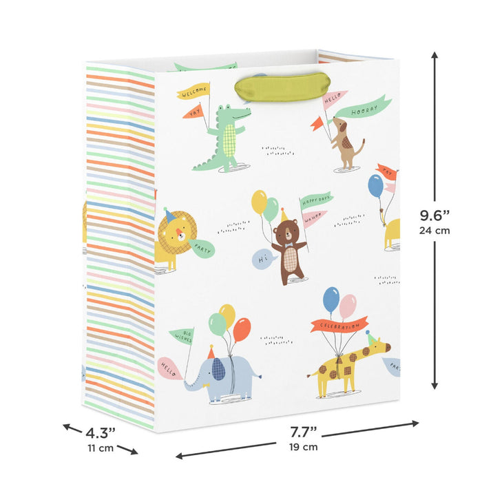 Hallmark : 9.6" Animals in Party Hats With Balloons Medium Gift Bag