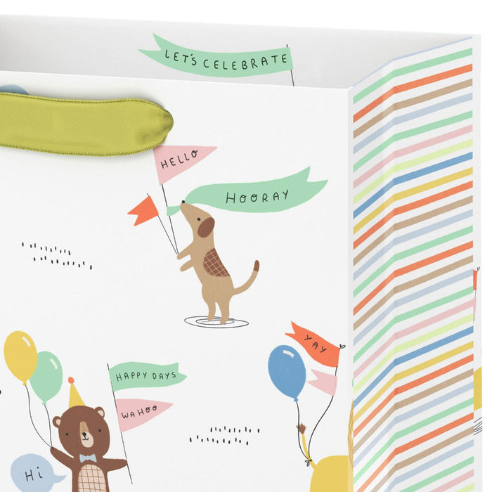 Hallmark : 9.6" Animals in Party Hats With Balloons Medium Gift Bag