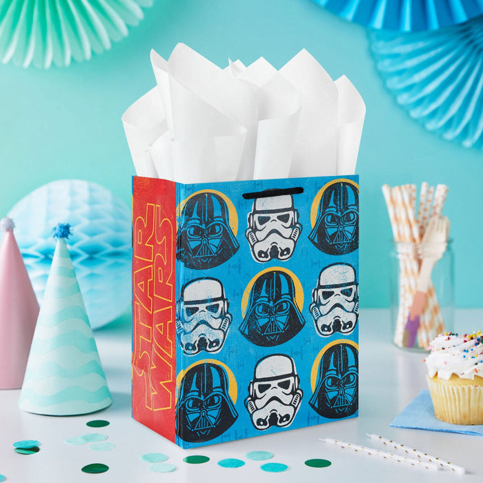 Hallmark : 9.6" Star Wars™ Darth Vader™ and Stormtrooper™ Helmets on Blue Medium Gift Bag