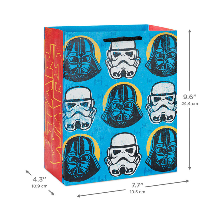 Hallmark : 9.6" Star Wars™ Darth Vader™ and Stormtrooper™ Helmets on Blue Medium Gift Bag