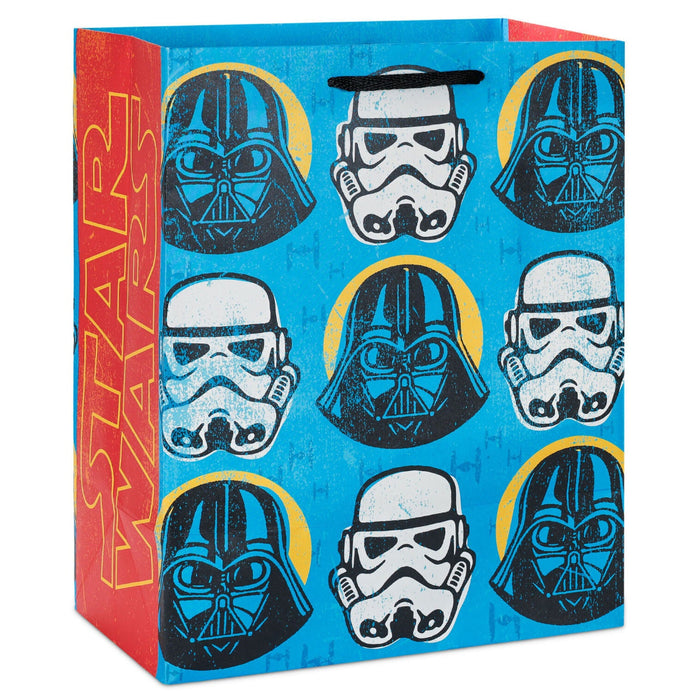 Hallmark : 9.6" Star Wars™ Darth Vader™ and Stormtrooper™ Helmets on Blue Medium Gift Bag