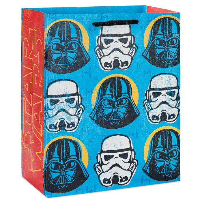 Hallmark : 9.6" Star Wars™ Darth Vader™ and Stormtrooper™ Helmets on Blue Medium Gift Bag