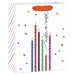 Medium birthday gift bag with tall patterned candles, gold glitter accents, scattered confetti, and “make a wish” script