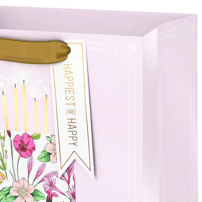 Hallmark : 9.6" Floral Birthday Cake on Pink Medium Gift Bag