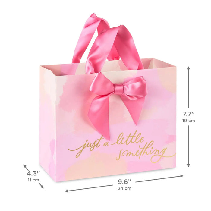 Pink and peach “just a little something” gift bag, 9.6" × 7.7" × 4.3"