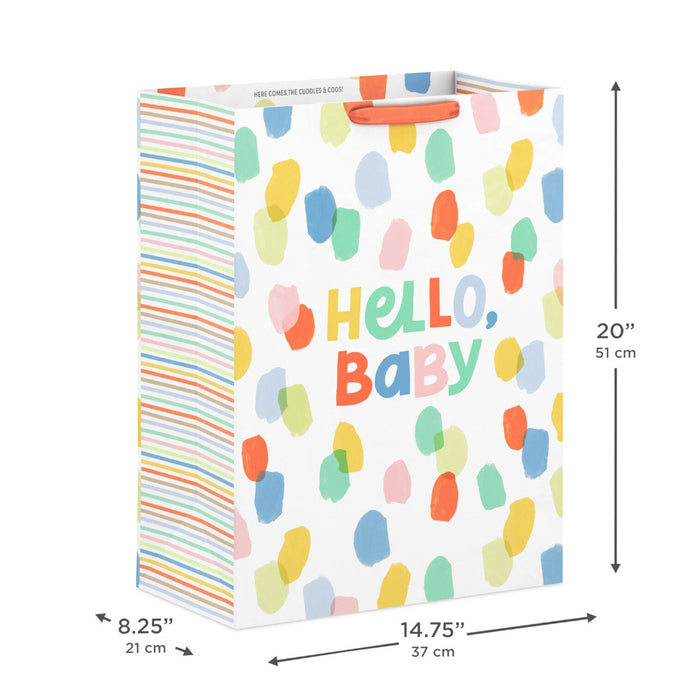 Hallmark : 20" Hello Baby and Painted Dots Jumbo Gift Bag
