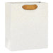Small cream gift bag with scattered gold foil dots and satin ribbon handles