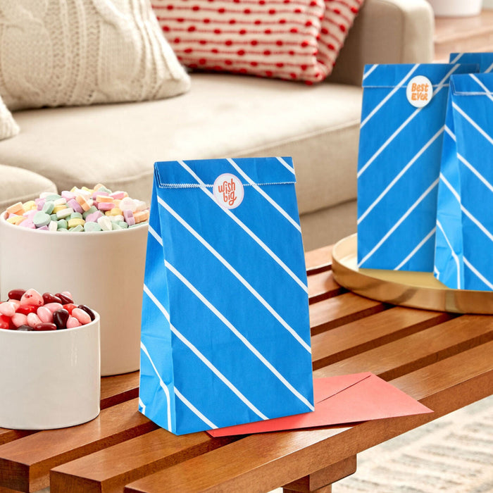 Bold Blue Stripes 8-Pack Paper Goodie Bags With Stickers