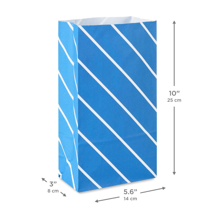 Bold Blue Stripes 8-Pack Paper Goodie Bags With Stickers