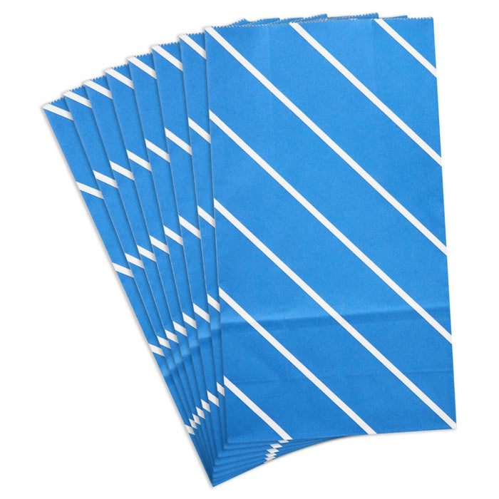 Bold Blue Stripes 8-Pack Paper Goodie Bags With Stickers