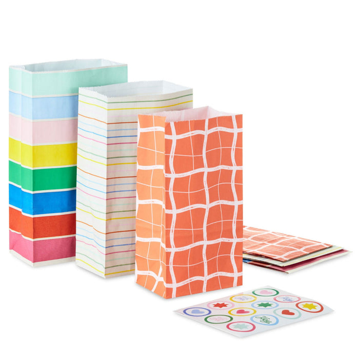 Colorful 6-Pack Assortment Paper Goodie Bags With Stickers