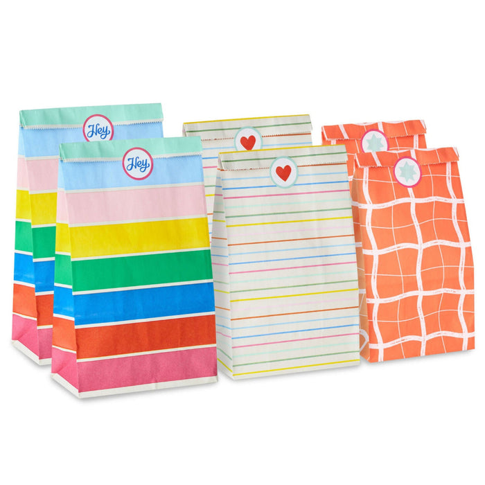 Colorful 6-Pack Assortment Paper Goodie Bags With Stickers