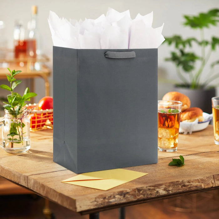 Hallmark 13-inch gray large gift bag with sturdy handles and modern design for birthdays, holidays, and special occasions
