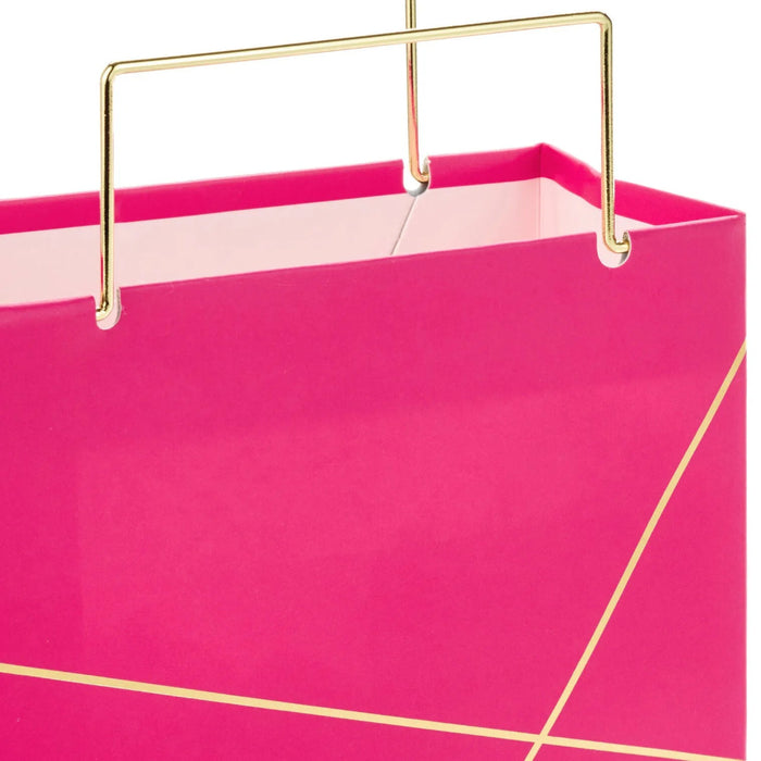 Hallmark 5.5-inch hot pink small square gift bag featuring an elegant gold design, perfect for birthdays, celebrations, and special occasion gift wrapping.