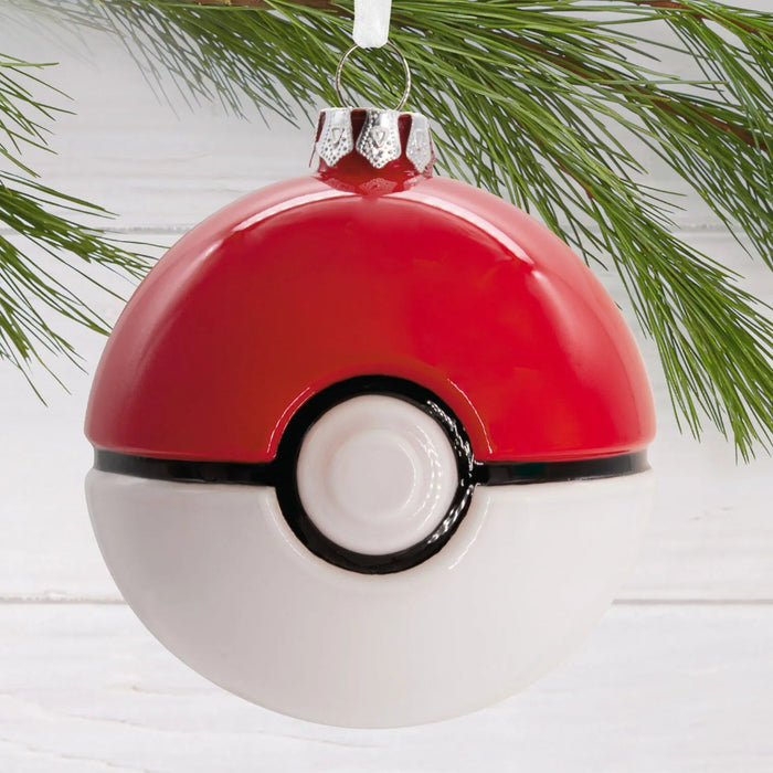 Hallmark Pokémon Poké Ball blown glass Christmas ornament with red and white glossy design
