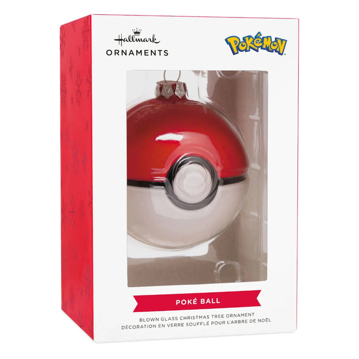 Hallmark Pokémon Poké Ball blown glass Christmas ornament with red and white glossy design