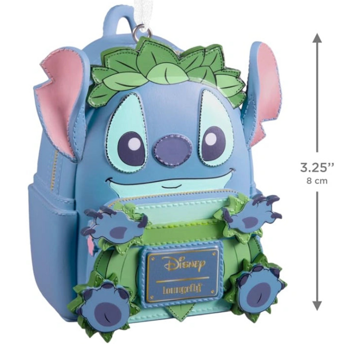 Hallmark Loungefly Disney Stitch Backpack ornament featuring a miniature backpack design with Stitch from Disney's Lilo &amp; Stitch for Christmas tree decorating and Disney collections.