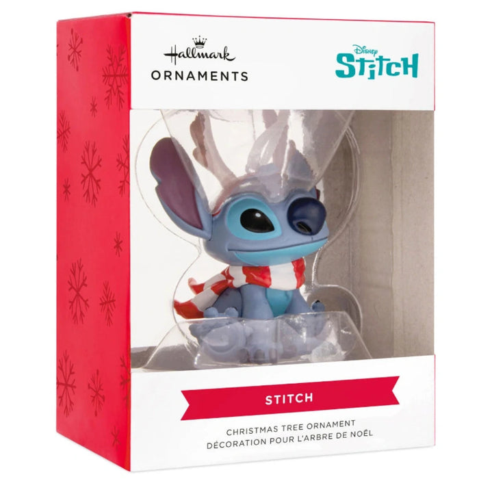 Hallmark Disney Stitch ornament featuring Stitch wearing red antlers in a festive holiday design, collectible Christmas tree decoration for Disney and Lilo &amp; Stitch fans.