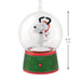 Hallmark Peanuts Snoopy musical snow globe Christmas ornament with swirling snow, festive holiday music, motion, and hanger attachment.