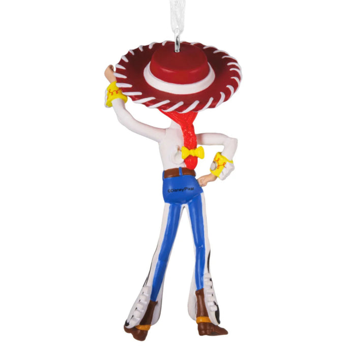Disney/Pixar Toy Story 5 Jessie Hallmark Christmas ornament featuring Jessie in her signature cowgirl outfit with red hat, braided hair, and western attire