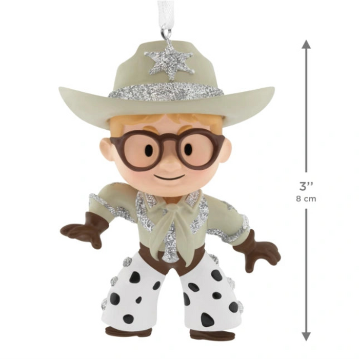 Hallmark A Christmas Story Ralphie Parker Cowboy ornament featuring Ralphie in his cowboy outfit from the classic holiday movie, collectible Christmas tree decoration for movie fans.