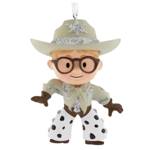 Hallmark A Christmas Story Ralphie Parker Cowboy ornament featuring Ralphie in his cowboy outfit from the classic holiday movie, collectible Christmas tree decoration for movie fans.