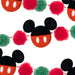 Hallmark Disney Mickey Mouse Ears 72-inch fabric Christmas garland with printed felt ears, red-and-white cording, and red and green pom-poms.