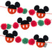 Hallmark Disney Mickey Mouse Ears 72-inch fabric Christmas garland with printed felt ears, red-and-white cording, and red and green pom-poms.