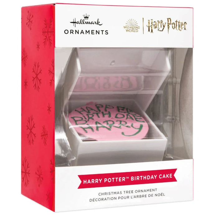 Hallmark Harry Potter™ Birthday Cake Christmas ornament featuring Hagrid's iconic pink birthday cake with green icing, inspired by Harry Potter and the Sorcerer's Stone™.