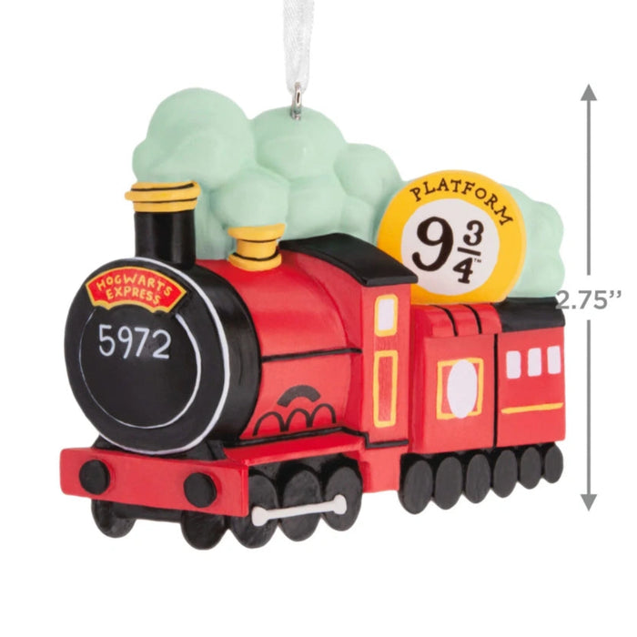 Hallmark Harry Potter Hogwarts Express ornament featuring the iconic red magical train from the Wizarding World, collectible Christmas tree decoration for Harry Potter fans.