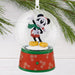 Hallmark Disney Mickey Mouse musical snow globe Christmas ornament with Mickey in a snowy scene, swirling snow, holiday music, motion, and tree hanger.