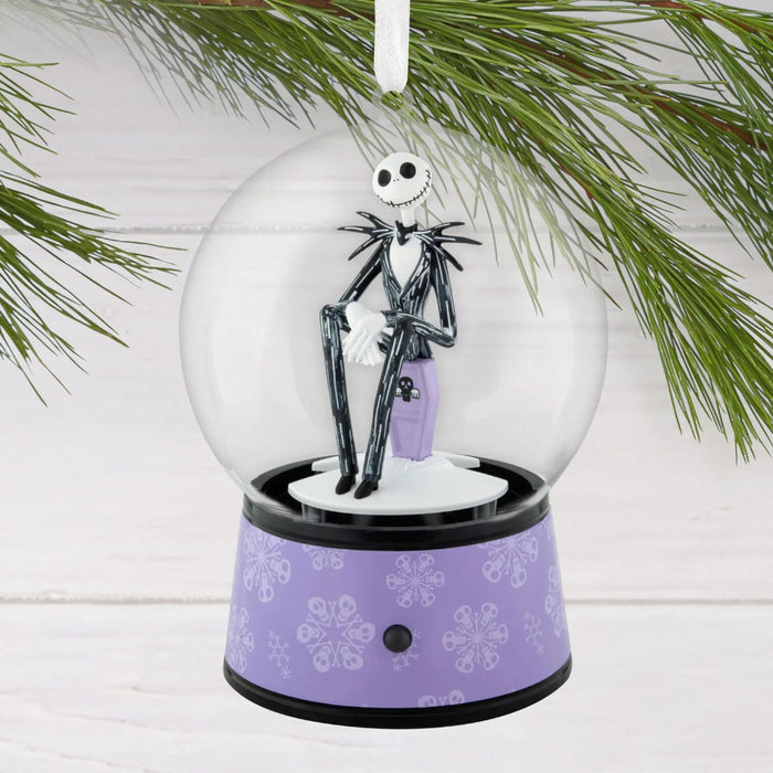 Hallmark Disney Tim Burton’s The Nightmare Before Christmas Jack Skellington musical snow globe Christmas ornament with swirling snow, holiday music, motion, and hanger attachment.