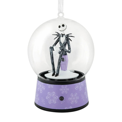 Hallmark Disney Tim Burton’s The Nightmare Before Christmas Jack Skellington musical snow globe Christmas ornament with swirling snow, holiday music, motion, and hanger attachment.